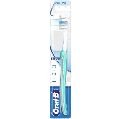 Oral-B 123 Indicator Medium Toothbrush 40mm Χειροκίνητη Οδοντόβουρτσα, Μέτρια 1 Τεμάχιο - Τιρκουάζ / Λευκό